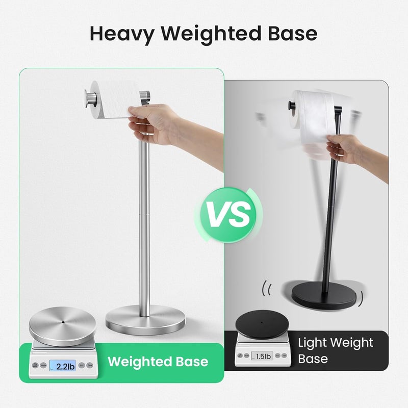 Cesun Toilet Paper Holder Stand Free Standing, Sliver Toilet Paper Storage with Heavy Weighted Base, Bathroom Stainless Steel Toilet Paper Roll Holder, Non-Slip, Sliver - Image 2